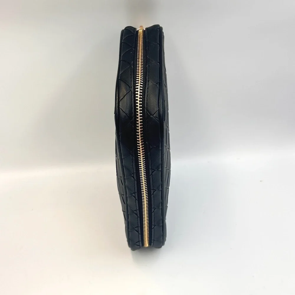 Kevyn Aucoin Woven Makeup Bag Black Faux Leather Travel Case Gold Hardware NEW